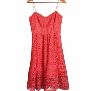 J. Crew Vibrant Coral Lace Midi Dress